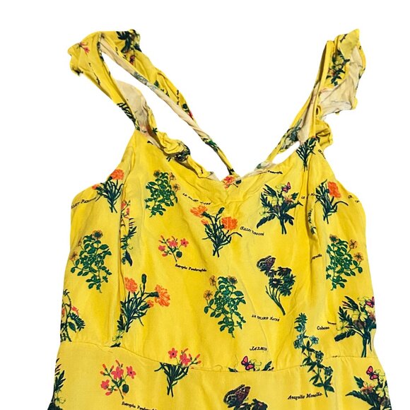 ModCloth Inclined to Impress Bold Yellow Floral Print Dress Cottagecore Sz Large - Picture 3 of 12